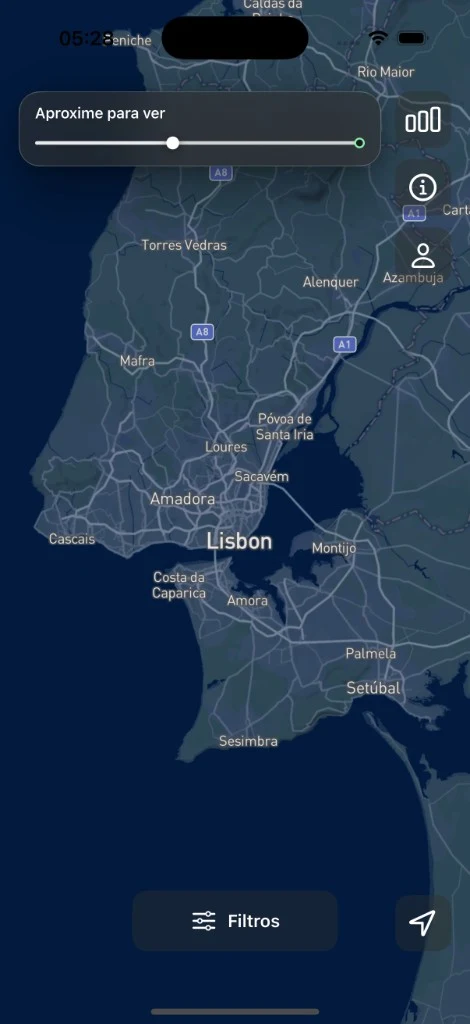 Mapa de Portugal, zoom para ver os postos