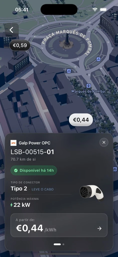 Posto Galp no Marquês, €0,44/kWh, Tipo 2